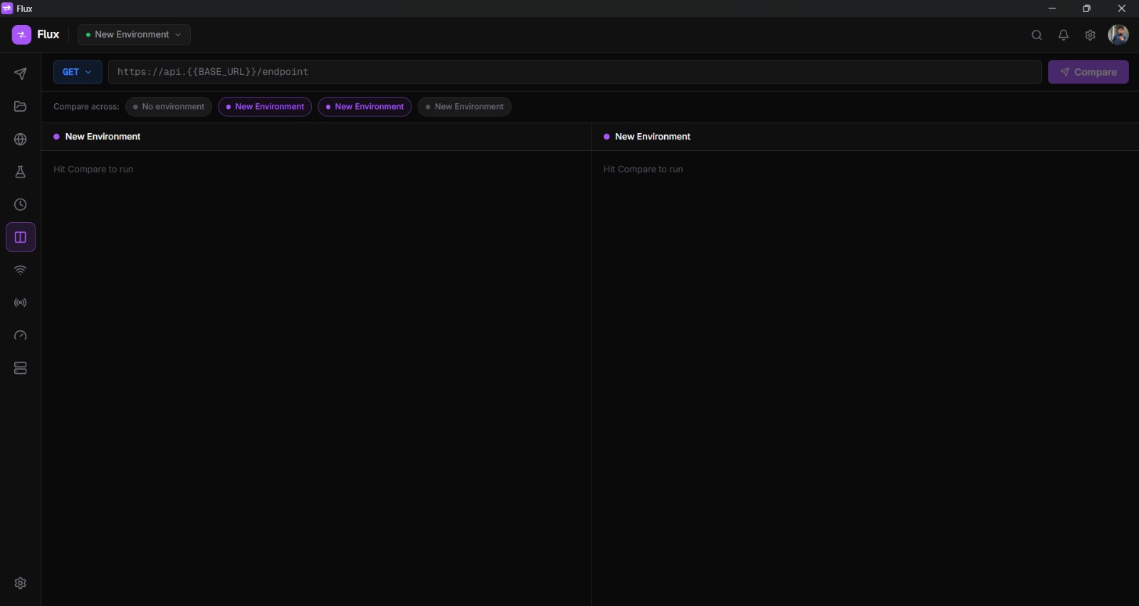 Response Compare — same request across two environments side by side