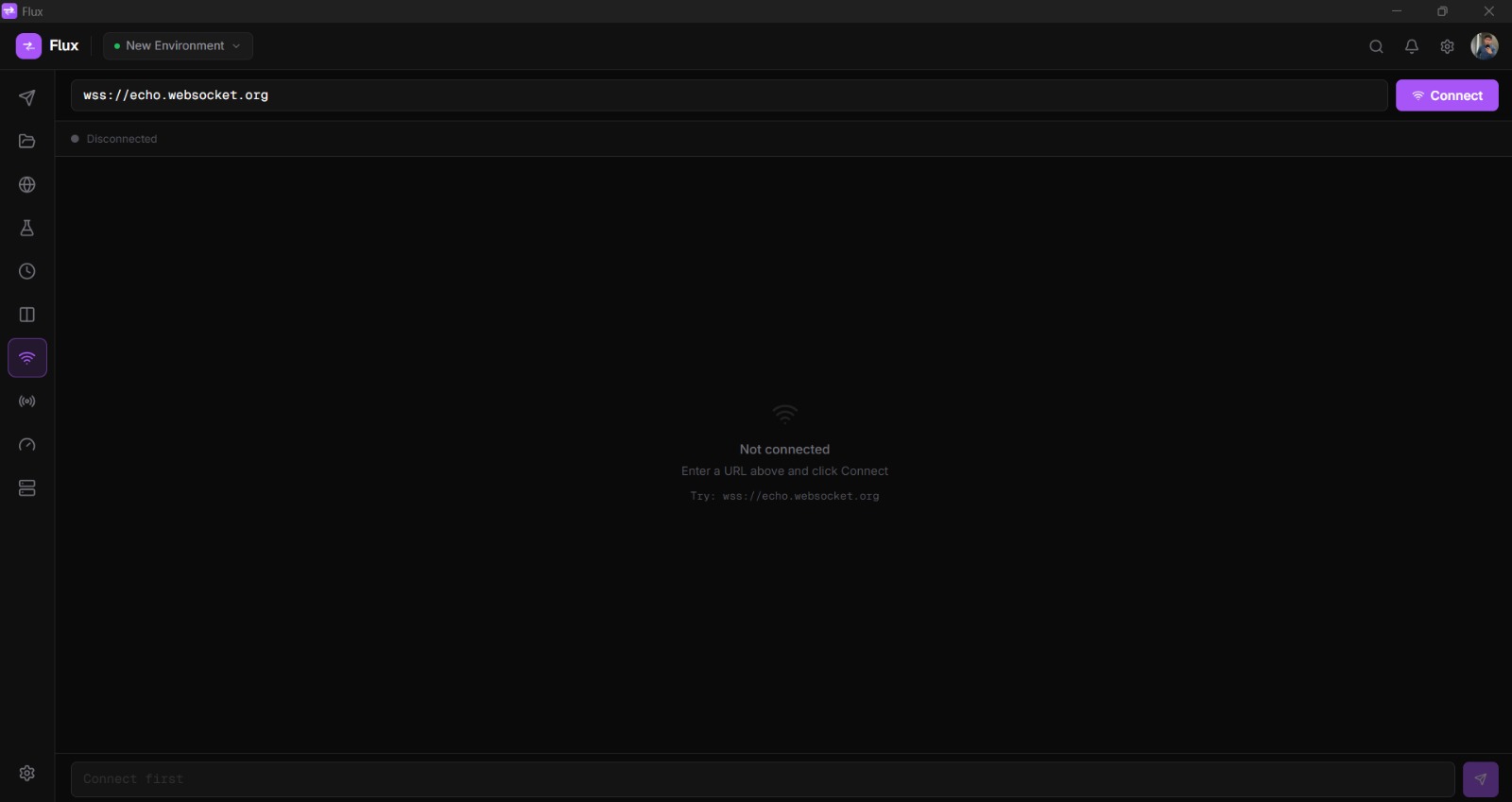 WebSocket client — connect to wss:// endpoints with real-time message log