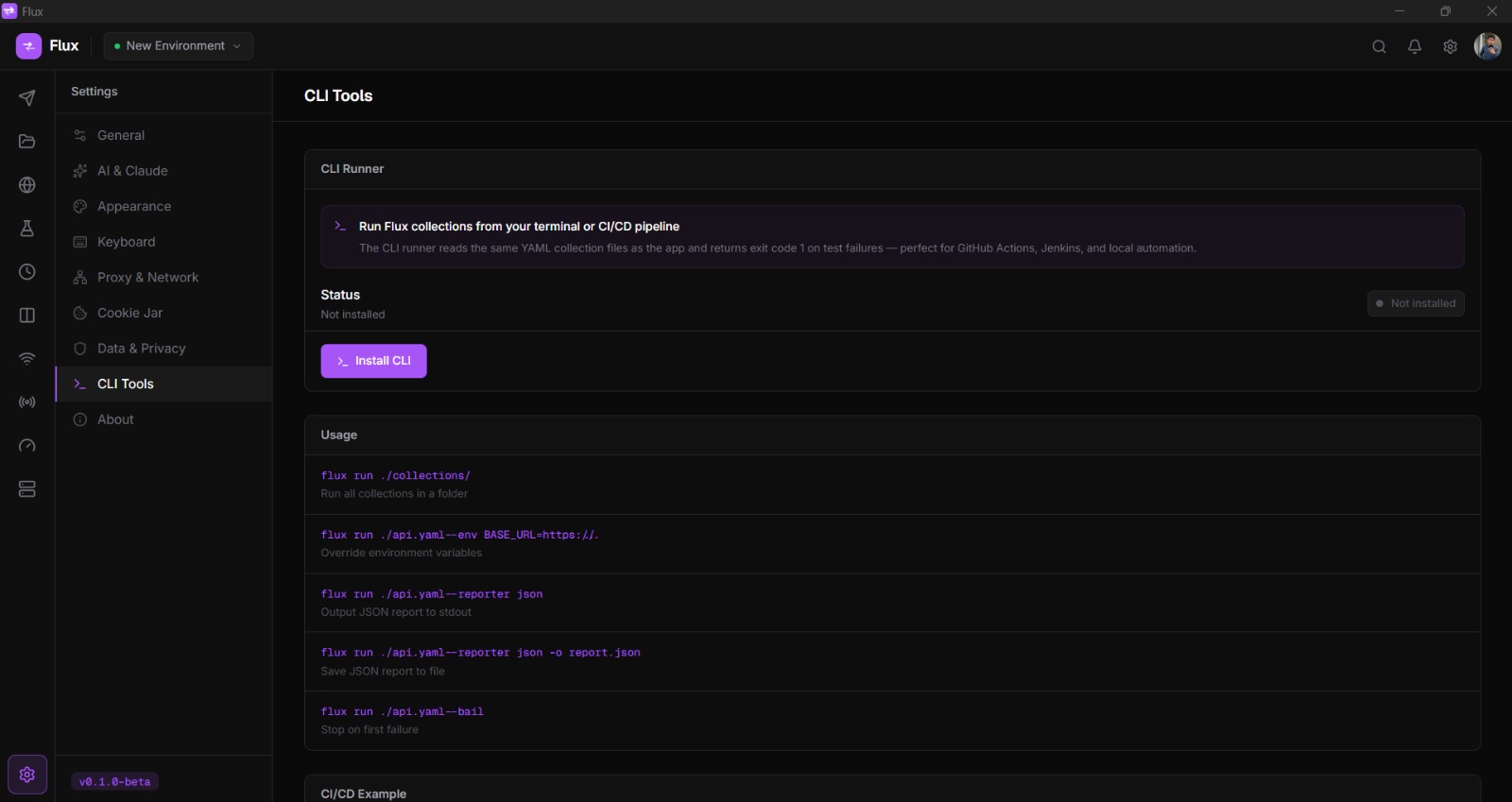 CLI Tools — run Flux collections from terminal and CI/CD pipelines