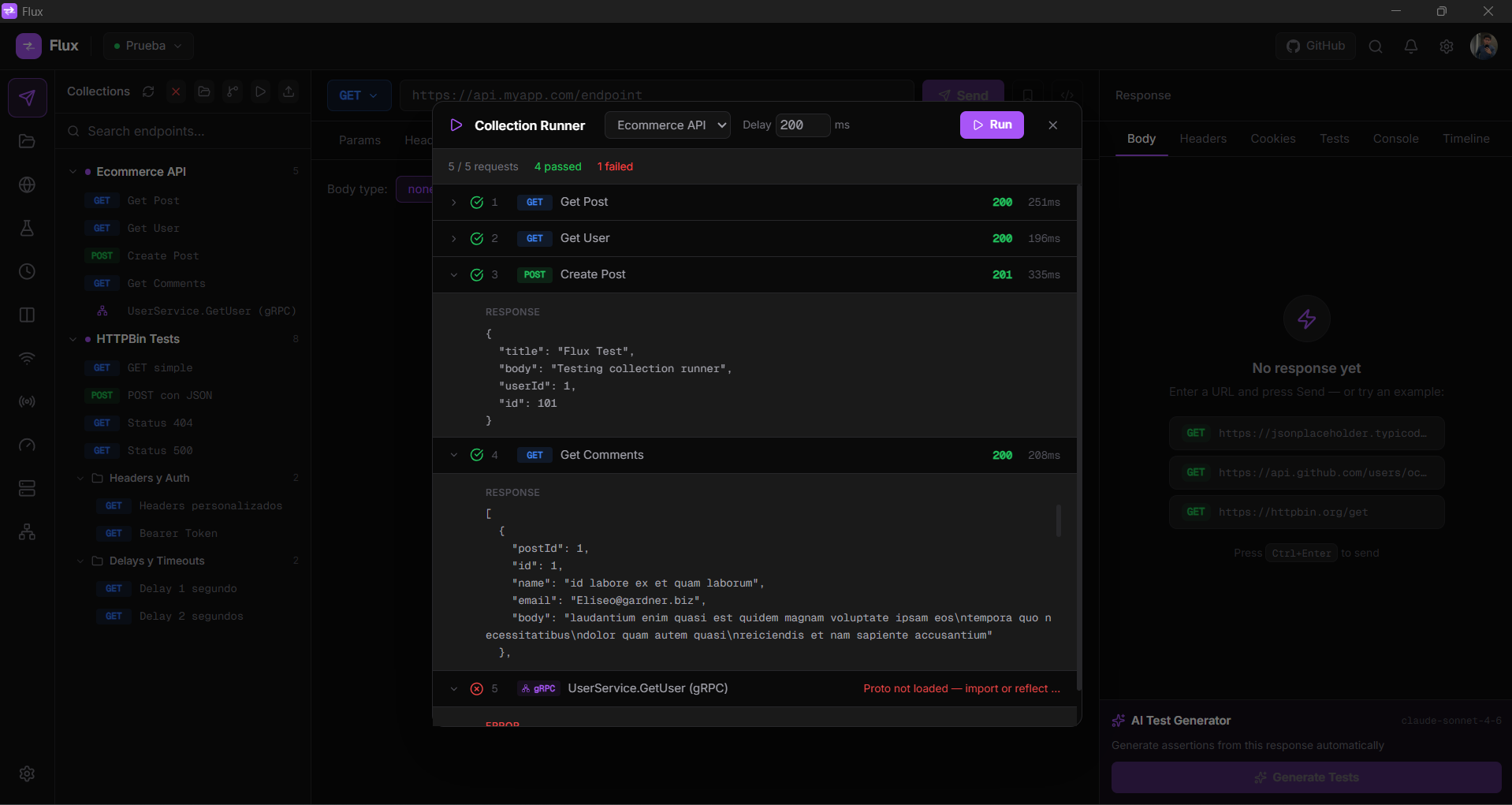 gRPC in collections, mixed HTTP and gRPC requests in one collection